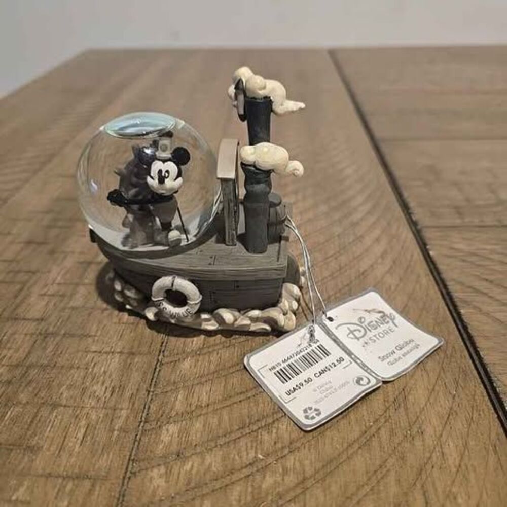Disney Store Mickey Mouse Grey Steamboat Willie S.S. WILLIE 3.5" Snow Globe